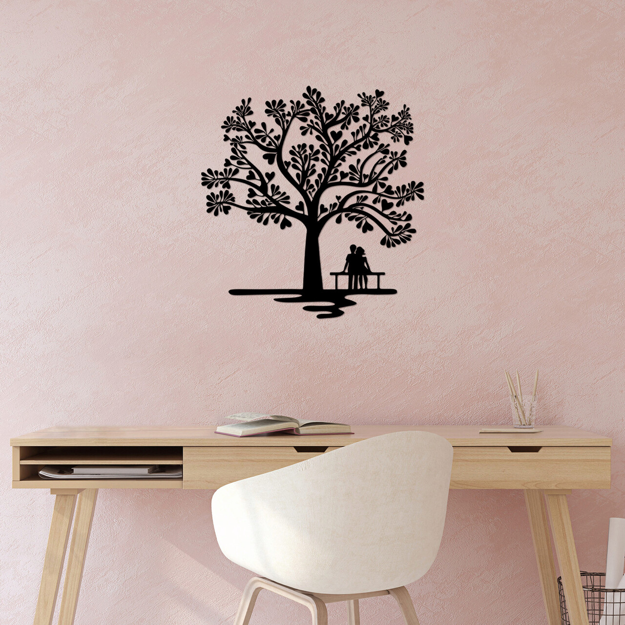 Decoratiune de perete, Romance Under The Tree, Dimensiune: 66 x 69 cm, Negru - imagine 6